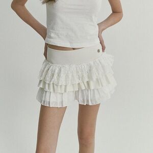 New Asura Lace Jersey‎ Cancan Tiered Skirt in Ivory